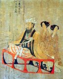Emperor Wen of Chen  (522–566), personal name Chen Qian, courtesy name Zihua, was an emperor of the Chinese Chen Dynasty. He was the nephew of the founding emperor, Emperor Wu (Chen Baxian), and after Emperor Wu's death in 559, the officials supported him to be emperor since Emperor Wu's only surviving son, Chen Chang, was detained by rival Northern Zhou. At the time he took the throne, Chen had been devastated by war during the preceding Liang Dynasty, and many provinces nominally loyal to him were under control of relatively independent warlords. During his reign, he consolidated the state against warlords, and he also seized territory belonging to claimants to the Liang throne, Xiao Zhuang and Emperor Xuan of Western Liang, greatly expanding Chen's territory and strength.<br/><br/>

Yan Liben (Wade–Giles: Yen Li-pen, c. 600-673), formally Baron Wenzhen of Boling, was a Chinese painter and government official of the early Tang Dynasty. His notable works include the Thirteen Emperors Scroll and Northern Qi Scholars Collating Classic Texts. He also painted the Portraits at Lingyan Pavilion, under Emperor Taizong of Tang, commissioned in 643 to commemorate 24 of the greatest contributors to Emperor Taizong's reign, as well as 18 portraits commemorating the 18 great scholars who served Emperor Taizong when he was the Prince of Qin. Yan's paintings included painted portraits of various Chinese emperors from the Han Dynasty (202 BC-220 AD) up until the Sui Dynasty (581-618) period
