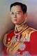 Thailand: King Rama IX, Bhumibol Adulyadej (5 December 1927 – 13 October 2016), 9th monarch of the Chakri Dynasty. Oil on canvas painting, 20th century.<br/><br/>

Bhumibol Adulyadej (Phumiphon Adunyadet) was the 9th King of Thailand. He was known as Rama IX, and within the Thai royal family and to close associates simply as Lek. Having reigned since 9 June 1946, he was one of the world's longest-serving heads of state and the longest-reigning monarch in Thai history.